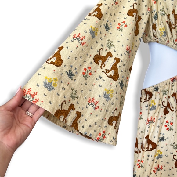 **RARE** NWOT Rhode Yellow Cutout Dress Meadow Animal Print Long Sleeves - Picture 10 of 11